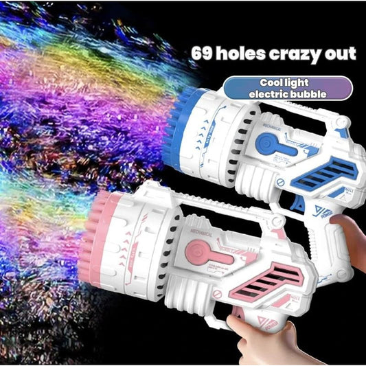 LED Bubble Rocket Blaster 69 Hole Light-Up Machine with USB Recharge
