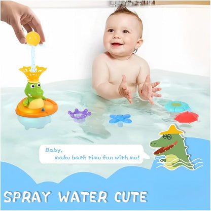 Crown Splash Crocodile LED Bath Fountain Toy – 6 Spray Caps & Spinning Light Show